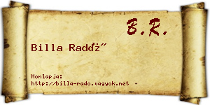 Billa Radó névjegykártya